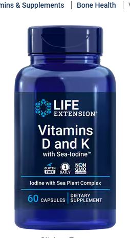 Life Extension Vitamins D and K with Sea-Iodine 60 Capsules