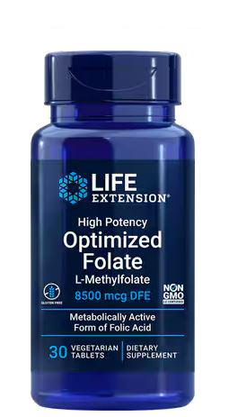 Life Extension Optimized Folate 8,500 mcg 30 Vegetarian Tablets