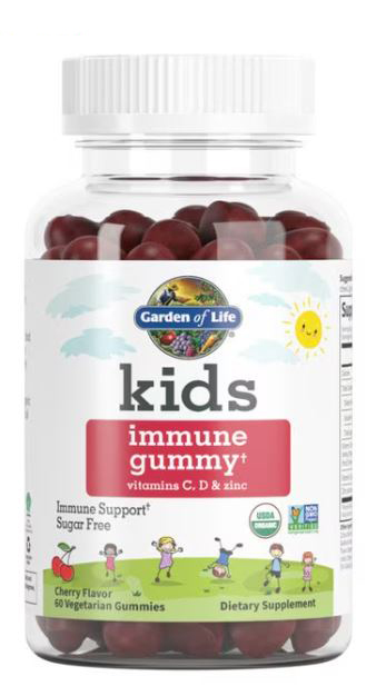 Garden of Life Kids Immune Gummy + Vitamin C, D & Zinc Cherry 60 Vegetarian Gummies (유기농)