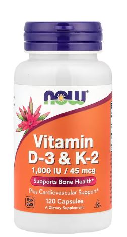 NOW Vitamin D-3 & K-2 120 vcaps