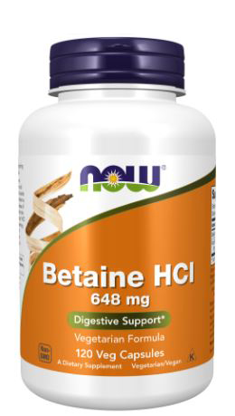 NOW Betaine HCl 648 mg 120 vcaps 